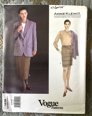Vogue Designer Anne Klein I1 1436 Pattern - Career Jacket Skirt Sz 12-14-16 UC - Image 1 of 3