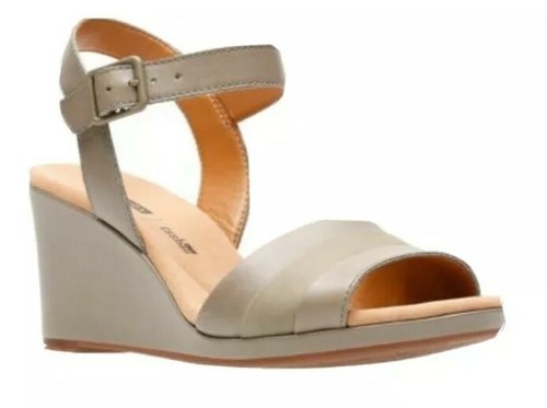 Sandali donna Clarks *Lafley Aletha* in pelle con zeppa salvia e tacco taglia UK 6 5 D
