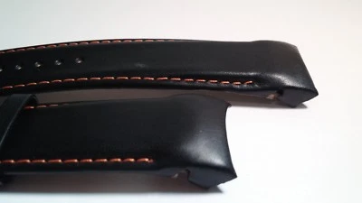 Banda/Correa Tissot Cuero Negro con Punto Naranja, Extremos Curvos, Genuino 24/22mm Foto 1 de 4