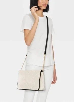 A New Day Women's White Cream/Black Lined Square Quilted Crossbody Purse - Image 1 of 4
