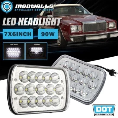 Par de faros LED cromados de 7x6" de haz alto bajo para Chrysler Cordoba 1980-1983 Foto 1 de 4