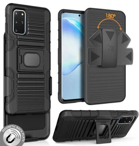 Black Rugged Grip Case with Stand Belt Clip Holster for Samsung Galaxy S20 Plus - Picture 1 of 11