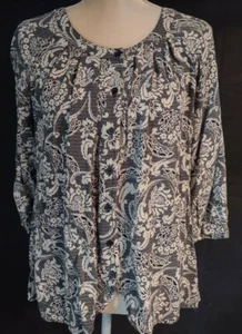 Spense Black White Paisley Knit Round Neck Blouse 3/4 Sleeves Size Small - Picture 1 of 7