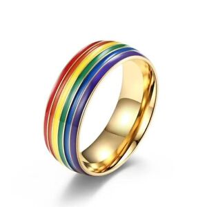 Rainbow Stripe Unisex Couple Rings Enamel Finger Knuckle Bands  Birthday Gifts