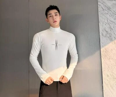 Men's Fashion Autumn Turtle Neck Long Sleeve Slim Printed T-shirt Youth Pullover - Image 1 of 4