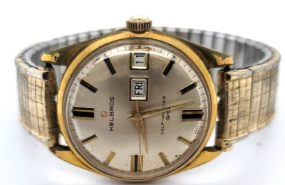 Reloj Pulsera Hombre Vintage Chapado en Oro Helbros Día Fecha Cuerda Automática Para Piezas/Reparación Foto 1 de 4