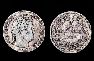 5 Francs 1833 B (Rouen) Louis Philippe. Argent - Picture 1 of 1