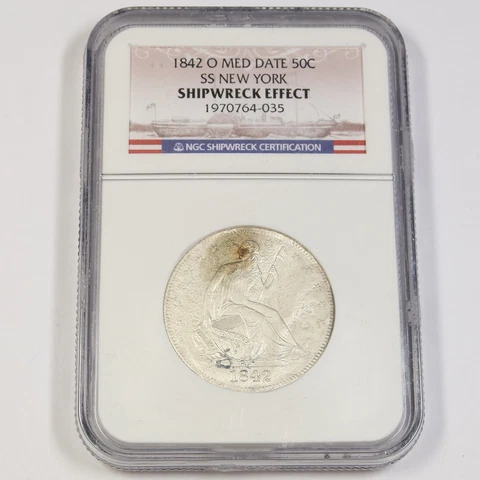 1842 O PCGS SHIPWRECK | SS NEW YORK Seated Liberty Half Dollar 50c #42996A Cover