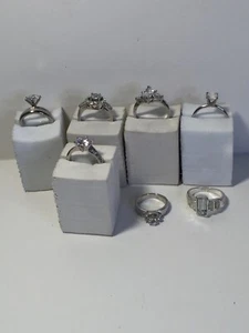 Lot Of 8 Silver Tone Costume Rings Clear Gemstone Unbranded Mix Sizes - Picture 1 of 23