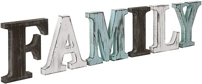 MyGift Rustic Multicolor Wood Tabletop Family Letters Sign - Image 1 of 4