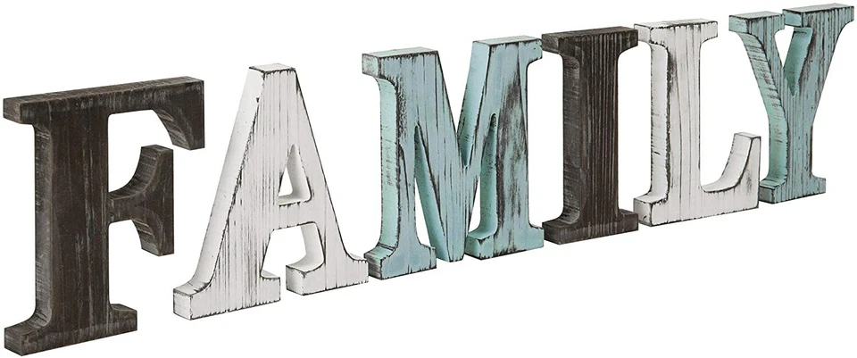 MyGift Rustic Multicolor Wood Tabletop Family Letters Sign - Image 1 of 4