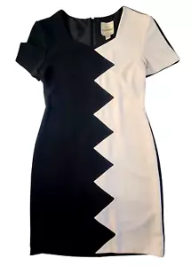 Vintage Joseph Ribkoff Vintage Womens Zigzag Black White Colorblock Dress 10 - Picture 1 of 9