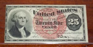 FR.1302 (4th Issue) 25 cent "WASHINGTON" Large Red Seal - Unwatermarked Paper - Picture 1 of 2