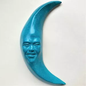 Mini luna blu fatta a mano 7", scultura da parete firmata, arte popolare decorazione casa o giardino - Foto 1 di 11