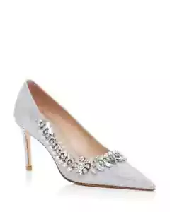 Zapato de tela plateada Stuart Weitzman Promise 85 bomba cristal joya brillo 6; nuevo en caja - Imagen 1 de 12
