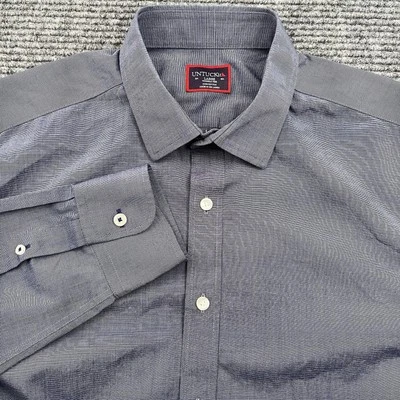 Untuckit мужской большой 100% хлопок морщинистый длинным рукавом платье рубашка серый синий - Изображение 1 из 4