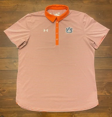 Under Armour Auburn Tigers Womens L Polo Shirt Orange/Gray Stripe Loose Heatgear - Image 1 of 4