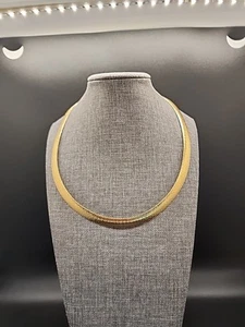 Moda 18k Yellow Gold Over Bronze Textured Herringbone 18 Inch Chain BEC439 - Picture 1 of 8