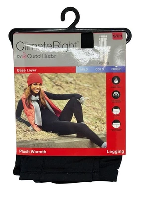 NWT Cuddl Duds Womens S Black Thermal Leggings Plush Warmth Base Layer High Rise - Image 1 of 4