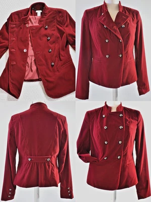 Blazer Cache Terciopelo Doble Pecho Chaqueta Militar Peplum Crop Rojo Abrigo Mujer 4 Foto 1 de 4