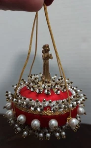 Vintage Push Pin Ornament Satin Ball Sequin Bead Large Handmade Red w/ Gold... - Picture 1 of 14