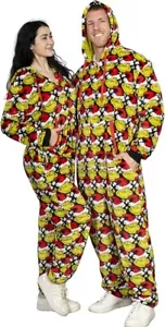 Adult Unisex Grinch with Santa Face Pajamas Ugly Christmas Jumpsuit - Picture 1 of 7