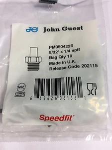 John Guest PM 050422S Vorbauadapter - NPTF Gewinde, 5/32 Vorbau, 1/4 NPTF (10er Beutel) - Bild 1 von 2