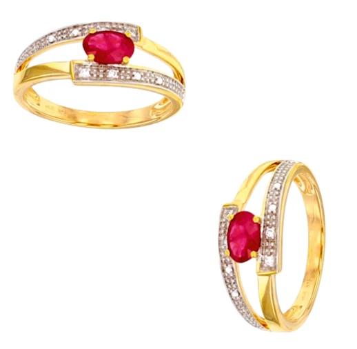 Bague Pierre Rubis et Diamants En OR JAUNE 9 CARATS 375/1000 T52-54-56-58 - Photo 1/1