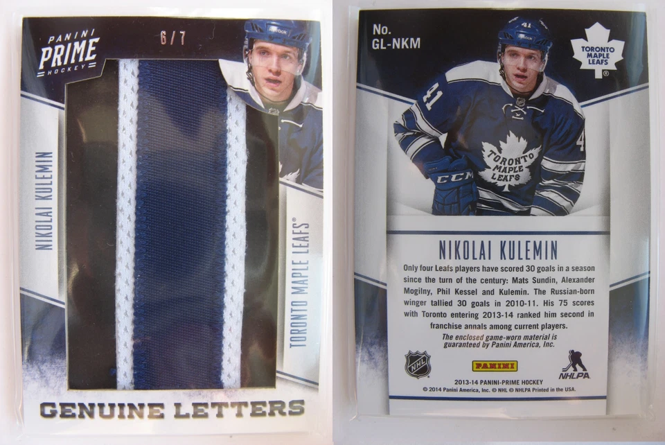 2013-14 Panini Prime Cartas Genuinas Nikolai Kulemin 6/7 "I" Letra 1/1 Hojas Foto 1 de 1