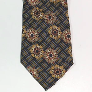 J Hane Barnes Designer 100% Silk Necktie Navy Blue w/Wicker & Flower Pattern Tie - Picture 1 of 8