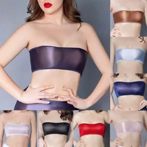 Reggiseno donna sexy tubino trasparente top olio lucido lingerie clubwear fascia/s - Foto 1 di 20