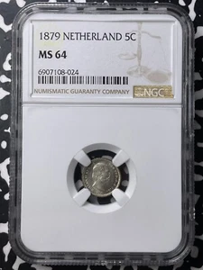 1879 Netherlands 5 Cents NGC MS64 Lot#G9054 Silver! Choice UNC! - Picture 1 of 4