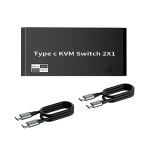 2x1 8K USB C KVM Switch 3.5mm 100W PD Charge Type C KVM Switch Accessories - Afbeelding 1 van 13
