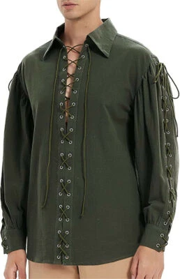 Para hombres Medieval Pirata Gótico Con Cordones Manga Larga Renacimiento Camisa Halloween Top Foto 1 de 4