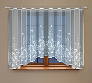 Gardine mit Kräuselband Vorhang Fertiggardine aus Jacquard mit florales Motiv - Bild 1 von 3