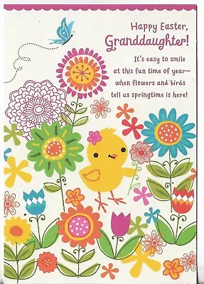 NUEVA Tarjeta Feliz Pascua 4.5x7 ¡Feliz Pascua NIETA! Flowers & a Baby Chick Foto 1 de 3