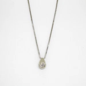 Choker Necklace White Gold 18k with Diamond Point Light Drop - 0.14 CT - Picture 1 of 2