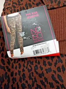 NO BOUNDARIES DAMEN MID-RISE JEGGINGS BRAUN ANIMAL PRINT GERIPPTER BUND 5L22 - Bild 1 von 8