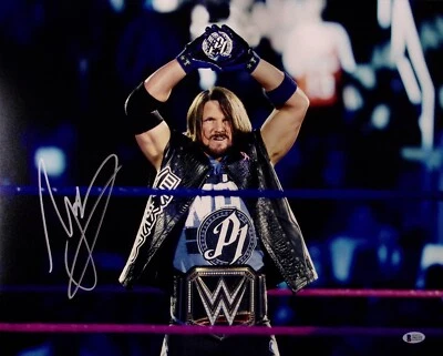 Foto assinada 16x20 AJ Styles BAS COA NWA TNA WWE Championship Belt Picture - Imagem 1 de 4