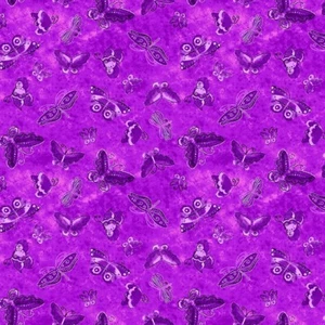 KINDRED CANINES Dk Orchid Butterflies Laurel Burch Quilt Fabric Sold By 1/2 yd - Picture 1 of 2