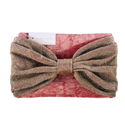 Bolso sin asas Rachel Parcell rosa terciopelo con cuentas con lazo (nuevo con etiquetas) Foto 1 de 4