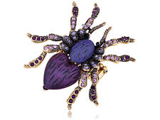 Antique-Inspired Golden Amethyst Crystal Rhinestone Spider Fashion Stretch Ring