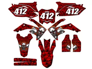 2009-2012 CRF 450 R FLAMING GEARHEAD Red Senge Graphics Kit Compatible with H... - Foto 1 di 10