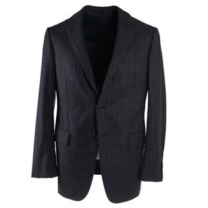 NWT $4295 LUCIANO BARBERA SARTORIALE Charcoal-Plum Stripe Wool Suit 40 R (Eu 50)