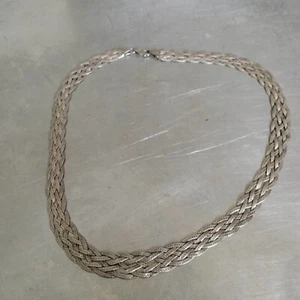 Lovely Vintage 925 Sterling Silver Wide Thick Braided Chain Link Choker Necklac - Picture 1 of 16