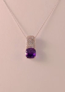 Echte afrikanische Amethyst Halskette 6,0 K Kissenschliff mit 1,10 ctw WT Zirkonen S/S 7 - Bild 1 von 2