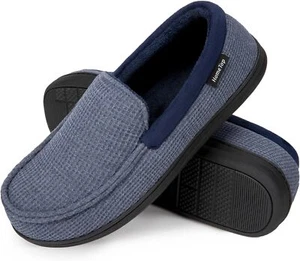 HomeTop Men's Comfort Memory Foam Moccasin Slippers, Breathable Cotton Knit...  - Picture 1 of 7