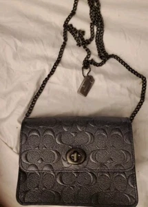 Coach Embossed Patent Leather Signature Logo Bowery Mini Crossbody Slate NWOT - Picture 1 of 24