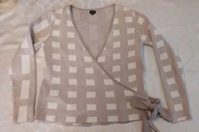 Suéter envolvente Concept beige blanco a cuadros 100 % algodón para mujer pequeña casa de campo Foto 1 de 4