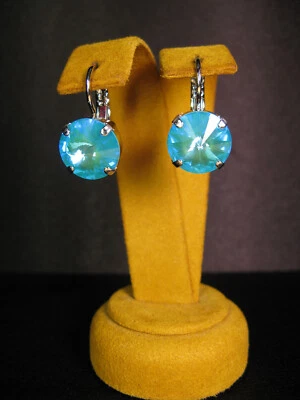 PENDIENTES MARIANA CRISTALES DE SWAROVSKI REDONDOS Rhod Pl Aqua Azul Verde Regalo Navidad Foto 1 de 2
